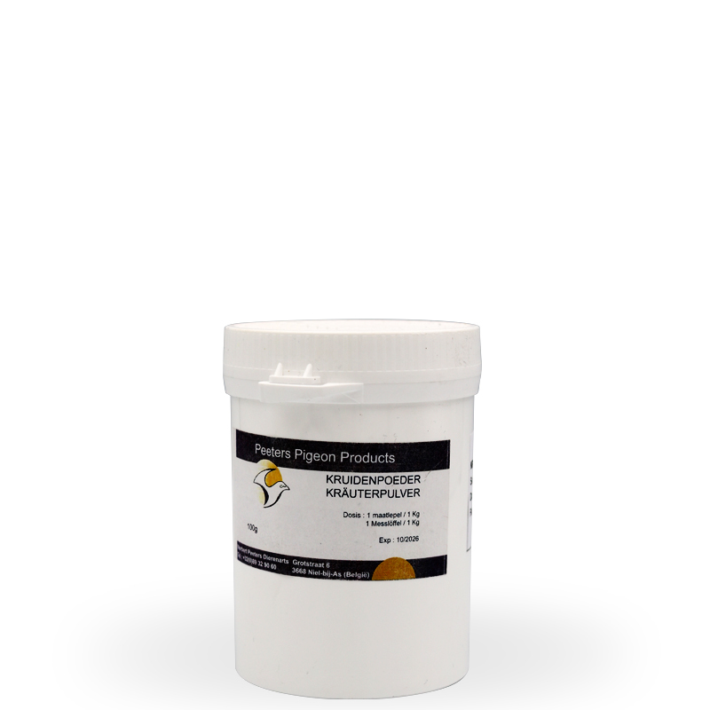Supliment Metabolism, Dr. Peeters, Kruidenpoeder / Kräuterpulver (100 g) Pulbere naturală din plante pentru porumbei, produs naturist